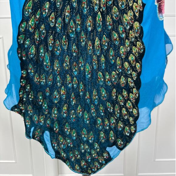 Lane Bryant Embellished Peacock Silk Halter Tank Top Size 22 Fairycore Velvet - Picture 4 of 13